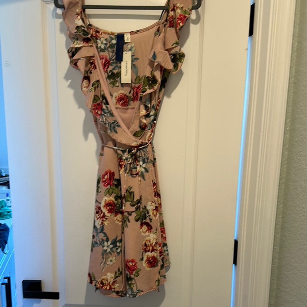 Francesca's Collections Pink and Red Ruffled Tie Front Sundress